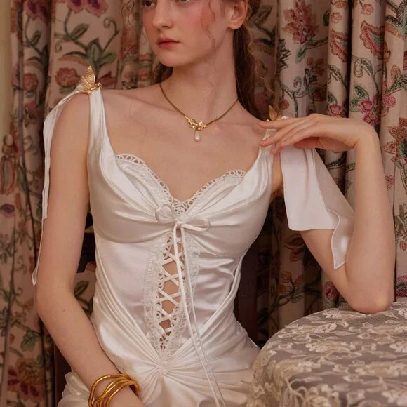 Ivory Satin Lace Up Corset Midi Dress - threedaughtersproperties.com Ivory Satin Lace Up Corset Midi Dress - threedaughtersproperties.com